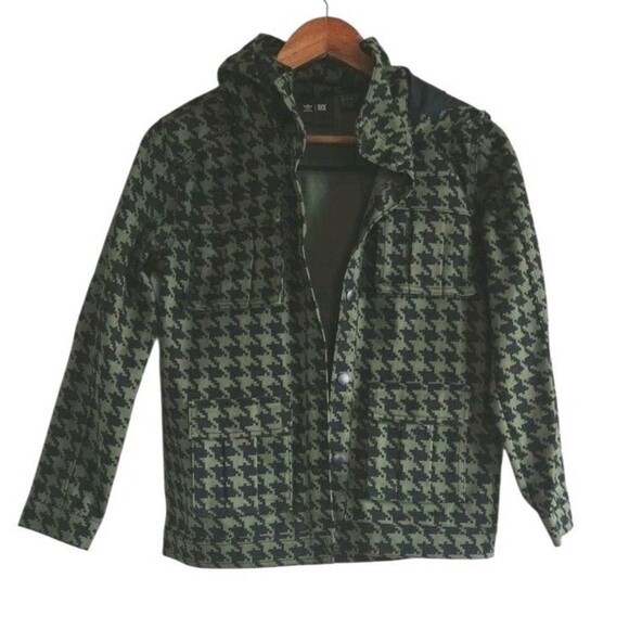 Adidas X Ivy Park Jacket Youth Medium Twill Houndstooth  Green Black Hooded - Picture 1 of 9